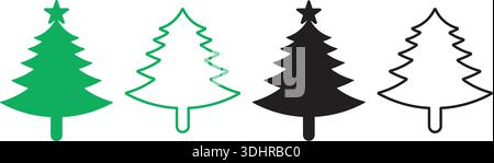 Christmas Tree Vector Set with Green and Black Pine Tree Silhouettes for Holiday Decoration Stock Vector