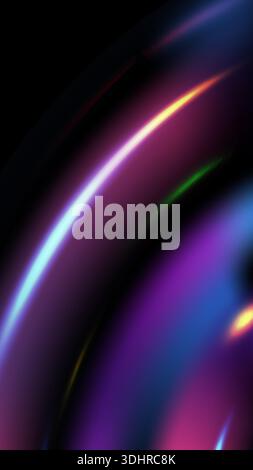 abstract motion high contrast composition of glowing curved lines and light trails in vibrant shades of purple neon blue and hot pink on a deep black Stock Vector