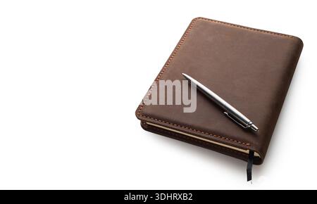 notebook in a brown cover on a white isolated background Stock Photo
