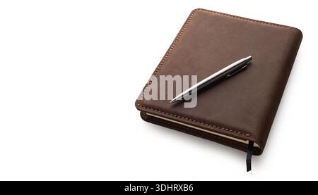notebook in a brown cover on a white isolated background Stock Photo