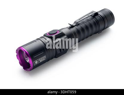 flashlight with ultraviolet light, on isolated background Stock Photo