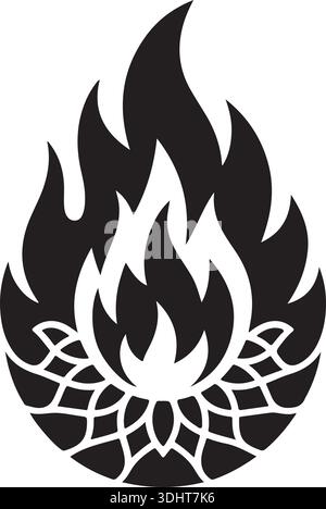 Black Fire Flame Silhouette with Mandala Ornament Pattern Vector Stock Vector