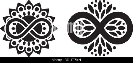Ornate Infinity Sign Vector featuring Geometric Mandala and Floral Elements Stock Vector