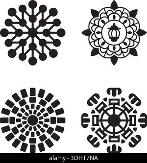 Geometric Black Mandala Silhouettes Vector Set Stock Vector