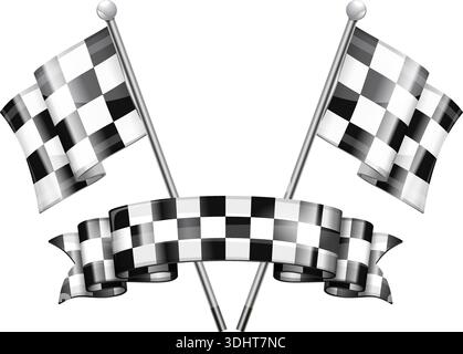 Racing Concept - Checkered Flags and Ribbon, vector isolated on white background Stock Vector