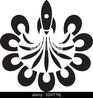 Decorative Rocket Launch Vector Silhouette featuring Mandala Ornament Stock Vector