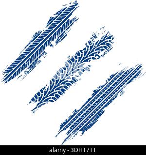 Set grunge tire tracks. Texture car, motorcycle dirty wheels. Isolated vector illustration Stock Vector