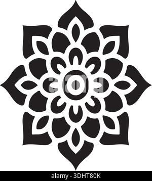 Ornate Black Mandala Silhouette Vector Flower Pattern Stock Vector