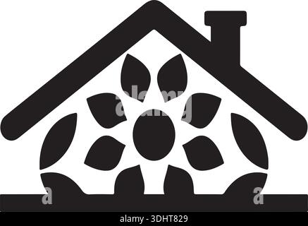 Eco Friendly Home Silhouette with Floral Sunflower Roof Pattern Vector Stock Vector
