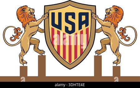 USA shield for lion logo design isolated on white background. Vector illustration Stock Vector
