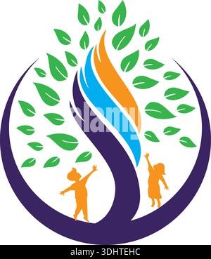 tree children logo design simple modern vector logo Stock Vector