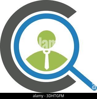 People finder logo. Magnifying glass logo. loupe and people logo design icon Stock Vector