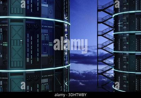 Huge server towers data center concept Stock Photo