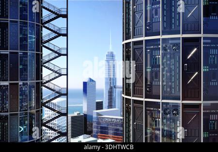 Huge server towers data center concept Stock Photo