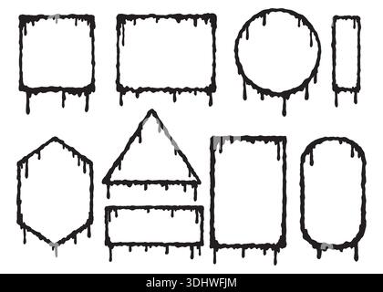 Set of dripping frame border collection. Hand drawn vector illustration isolated on white background. Stock Vector