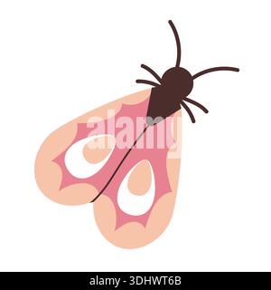 Pink moth with folded wings. Summer butterfly. Spring insect illustration. Beautiful hand-drawn summer tropical moths. Flat style. Stock Vector