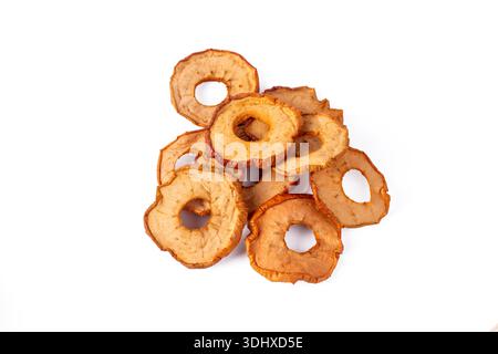 Dried apple slices on a white background. Stock Photo