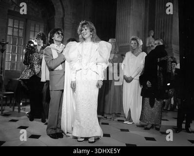 Fashion show model preparing for the catwalk in York, Britain 1985 Stock Photo