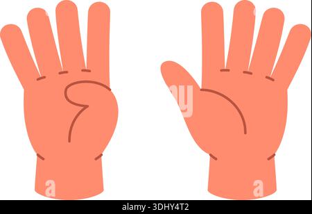 Hands showing number 9 with cartoon fingers. Educational gesture with one hand showing four and the other five Stock Vector