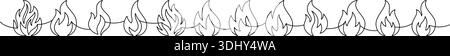 Fire line art border with flame shapes. Continuous flame pattern for tattoo, print, and graphic designs Stock Vector