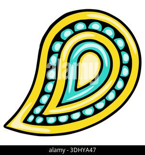 Vibrant paisley vector illustration with yellow, turquoise, and black layers. Stock Vector