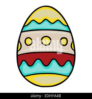 Festive vector illustration of a colorful decorated Easter egg with playful patterns and bold outlines. Stock Vector