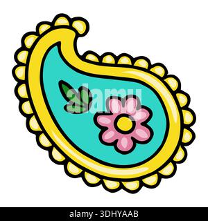 Bright Paisley Vector Illustration with Flower and Leaves Stock Vector