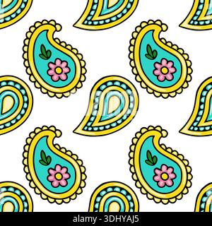 Vibrant Paisley Floral Seamless Pattern Vector Illustration Stock Vector