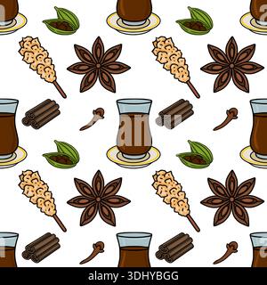 Seamless vector pattern of warm spices and hot drink, perfect for culinary themes Stock Vector