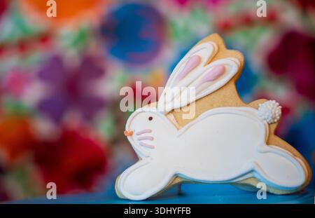 Running Easter Bunny Cookie  with Copy Space Stock Photo