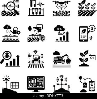 Agritech, digital farming icon set in flat and line style. Smart ...