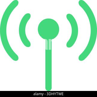 Single green wireless signal or Wi-Fi signal icon with radiating waves, ideal for tech, internet, or digital communication designs. Stock Vector