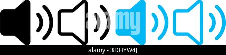 Vector icon set of speaker in various colors and styles, representing sound, audio, volume control, and multimedia interface design. Stock Vector
