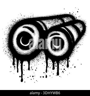 Binoculars graffiti with black spray paint. vector illustration. Stock Vector