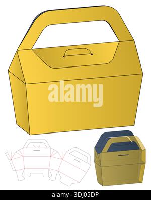 Retail Handle Box Packaging Mockup with dieline Template for Bakery and Gifts Stock Vector
