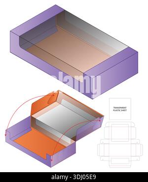 Purple Gift Box Packaging Mockup with Dieline Template Stock Vector