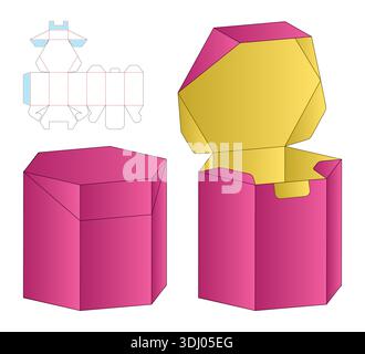 Hexagonal Box Packaging Mockup with dieline Template Layout Stock Vector