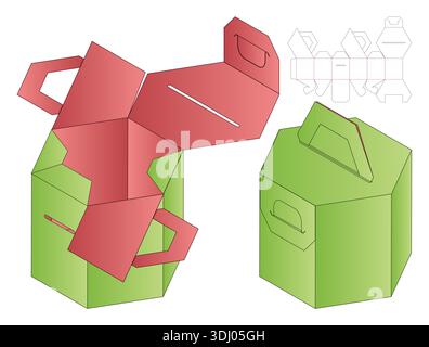 Hexagonal Handle Box Packaging Mockup with dieline Template Stock Vector