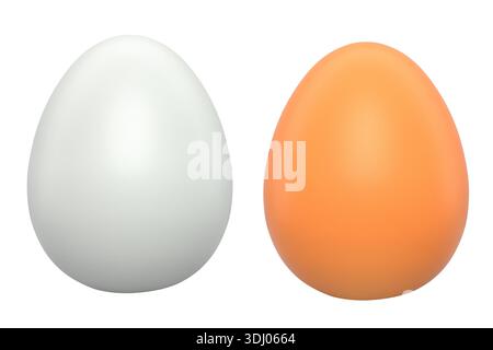 Brown and white eggs placed side by side isolated on white transparent background. Concept of egg variety and nutrition Stock Photo