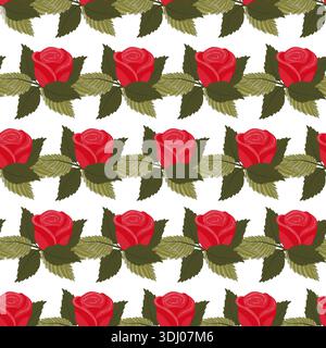 A composition of bright red roses. Seamless pattern. Vector illustration. Stock Vector