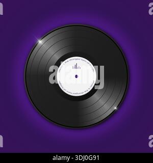 Shiny realistic vinyl record on purple background. Vector illustration Stock Vector