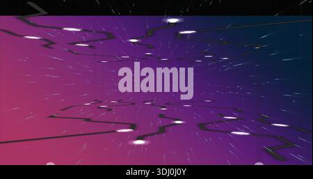 Forming central warp tunnel converging inward in digital space, with zigzag lines and bright nodes Stock Photo