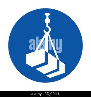 This graphic features a crane lift icon set against a circular blue background, suitable for safety signage in construction and industrial environment Stock Vector