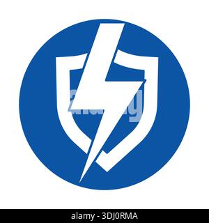 This striking blue shield symbol features a bold lightning icon, perfect for representing energy, protection, and modern design concepts in various cr Stock Vector