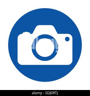 Simple camera icon in blue circle, ideal for representing photography concepts, media content, or creative projects. A perfect symbol for artistic pur Stock Vector