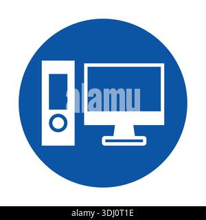 A minimalist icon depicting a computer monitor and tower against a blue background. Perfect for technology-related themes and digital workspace concep Stock Vector