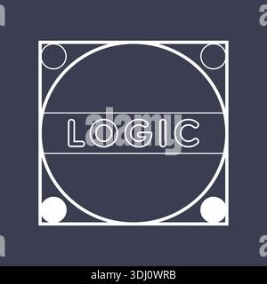 Geometric square frame with a circular layout and the word logic centered inside Stock Vector