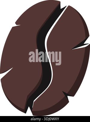 Flat illustration of a dark roasted coffee bean with a central split line Stock Vector