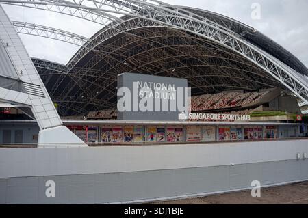 Singapore National Stadium showing signage and its retractable roof open Stock Photo