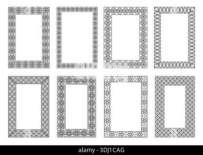Moroccan arabesque frame border, Arabic mosaic corners and Arabesque rosettes for certificate, Islamic invitation card and Arabian elegant labels Stock Vector